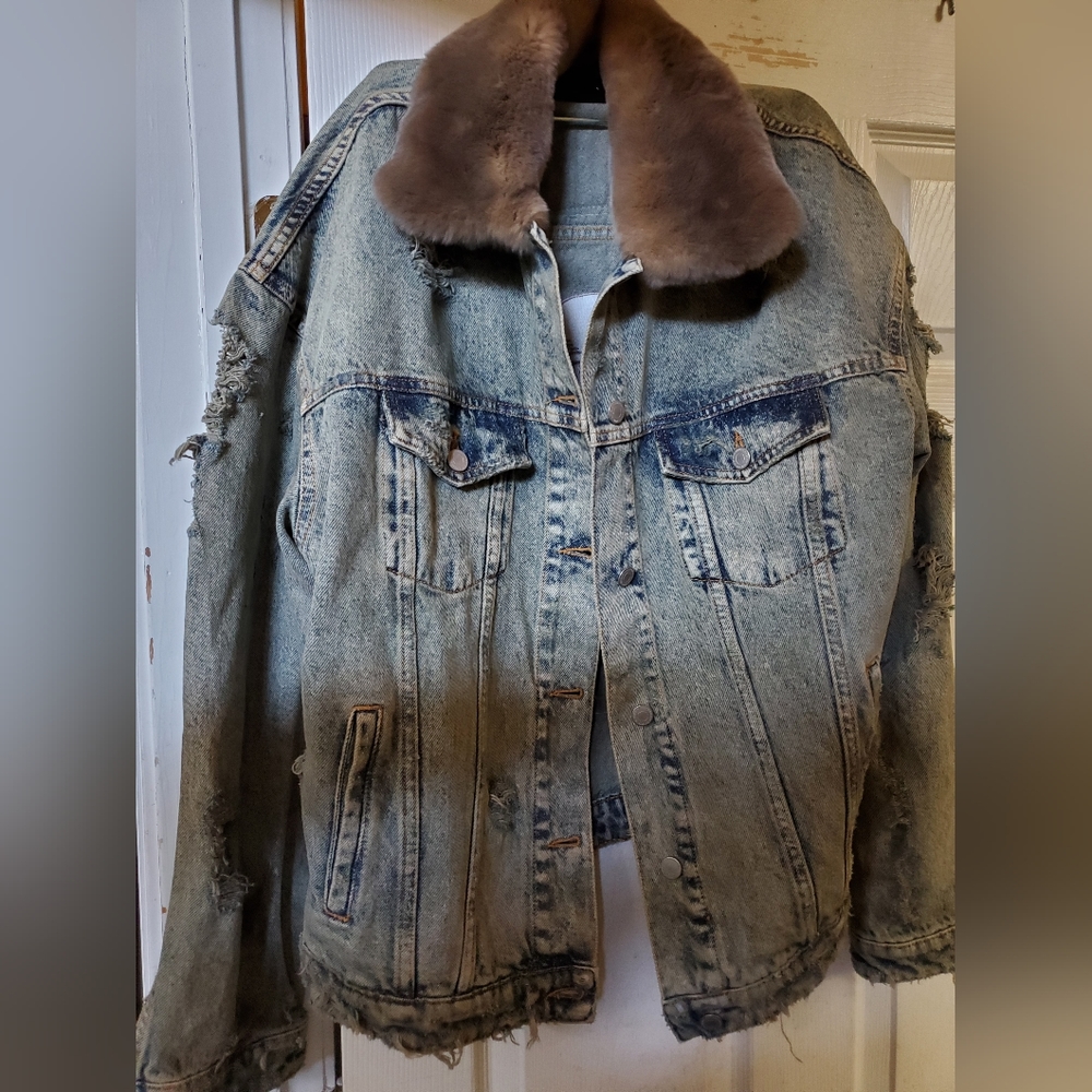 NWT Alchemist Milton trucker jacket with real fur hood